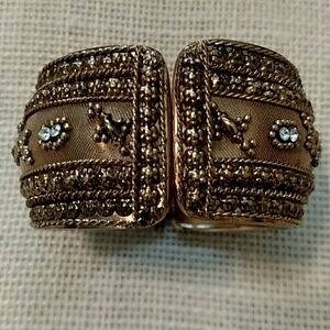 Rose Gold Chunky Cuff Bangle With Rhinestone Detail Spring Closure